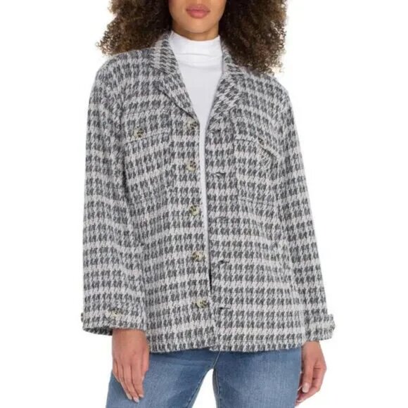 Women's Liverpool Heather Houndstooth Button Front Shirt Jacket l Size Small - Picture 1 of 7